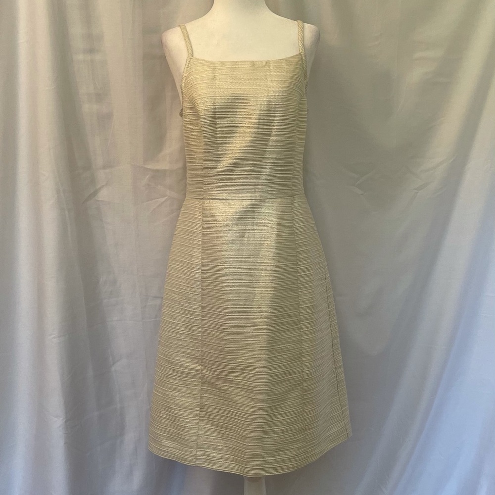 Anthropologie Paper Crown Cream and Gold Textured Above Knee Dress